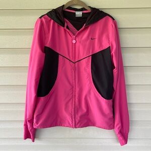 Nike Pink Black Zip Up Athletic Windbreaker Jacket Size M